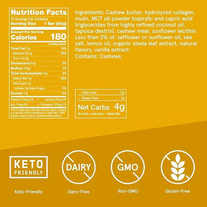 Bulletproof Lemon Cookie Collagen Protein Bars, Pack of 12, Keto-Friendly Snack with MCT Oil, Grass-fed Collagen, No Added...