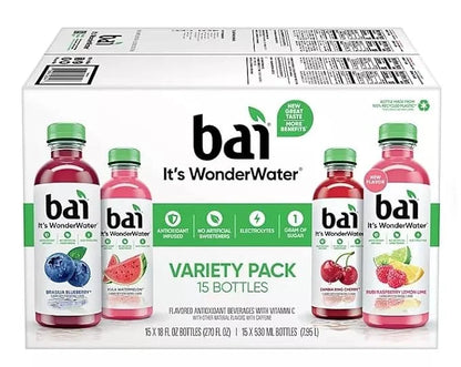 bai Antioxidant Caostal Beverages with Vitamin C Or E Variety Pack Of 15/18 Fl Ounce Net Wt 270 Fl Ounce - Product Image