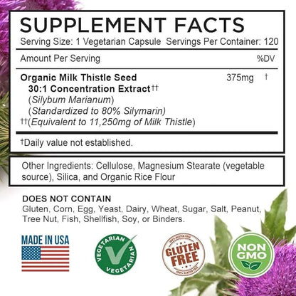 FarmHaven Silymarin Milk Thistle Capsules 11250mg Strength 30X Concentrated 80% Standardized 120 Veggie 2