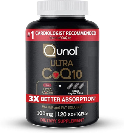 Qunol CoQ10 100mg Softgels, Ultra CoQ10 100mg, 3x 3x Better Q10 Vitamins 4 Month 120 Count