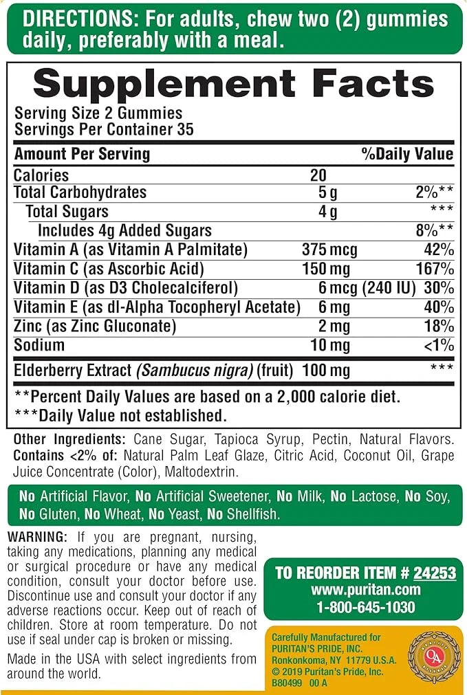 Puritan's Pride Elderberry Gummy with Vitamin 70 ct