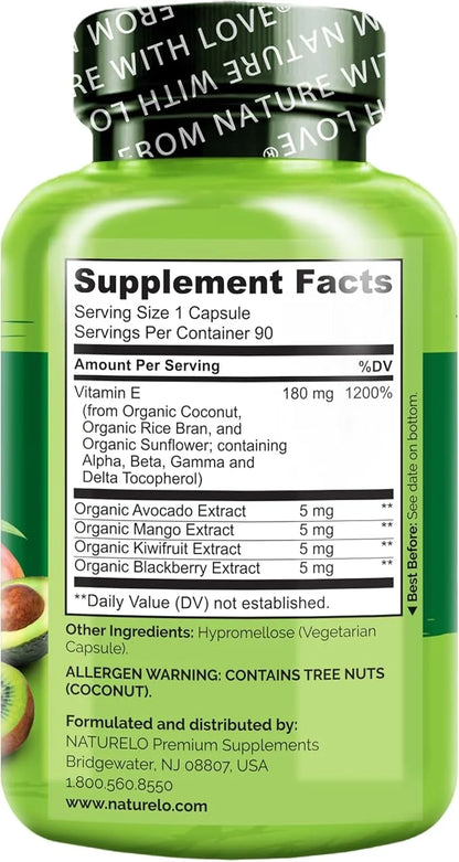 NATURELO Vitamin E 180 mg (300 IU) 90 Vegan
