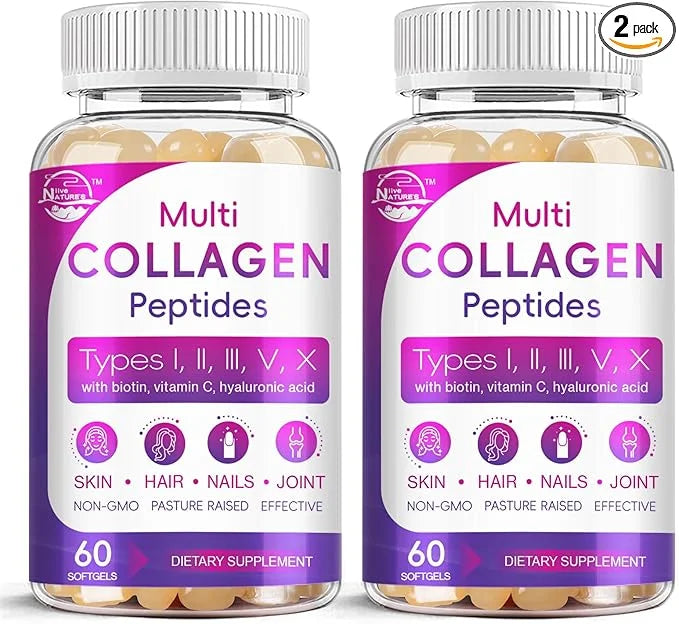 Multi Collagen Peptides Softgel - Type I, II, III, V, X - Hydrolyzed Collagen Peptides with Biotin, Vitamin C, Hyaluronic ...