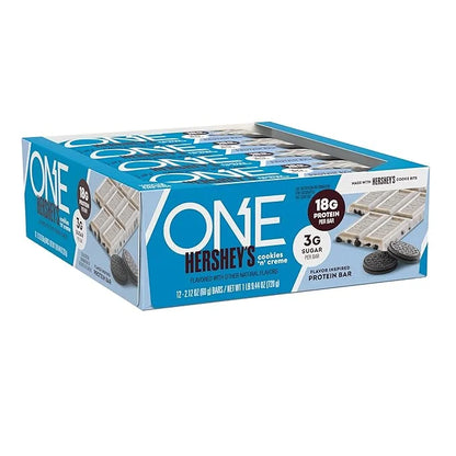 ONE Protein Bars, Hershey's Cookies 'n' Creme, Gluten Free with 18g Protein and 3g Sugar, Pantry Staples, 2.12 oz (12 Coun...