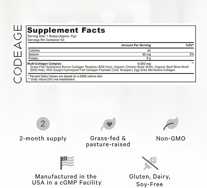 Codeage Multi Collagen Protein Powder Peptides, 2-Month Supply, Hydrolyzed, Type I, II, III, V, X Grass Fed All in One Sup...