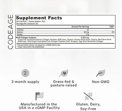 Codeage Multi Collagen Protein Powder Peptides, 2-Month Supply, Hydrolyzed, Type I, II, III, V, X Grass Fed All in One Sup...