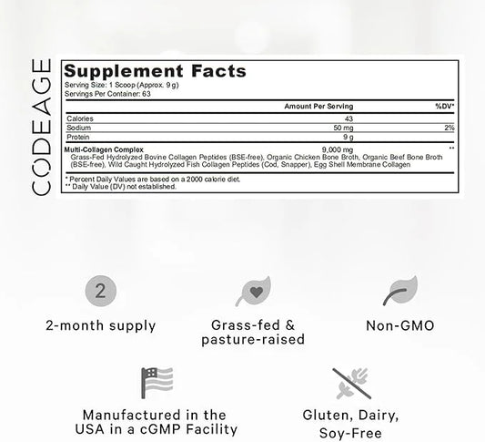 Codeage Multi Collagen Protein Powder Peptides, 2-Month Supply, Hydrolyzed, Type I, II, III, V, X Grass Fed All in One Sup...