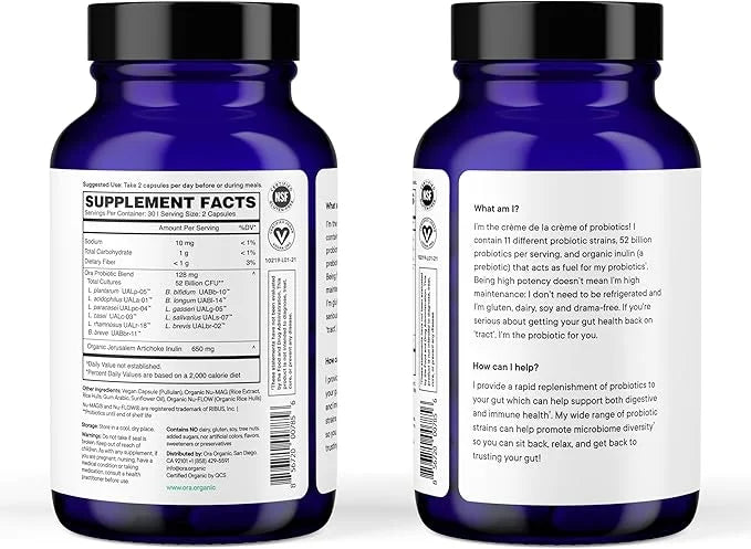 Ora Organic Probiotics with Prebiotics 52 Billion 11 Clinically 60 Capsules