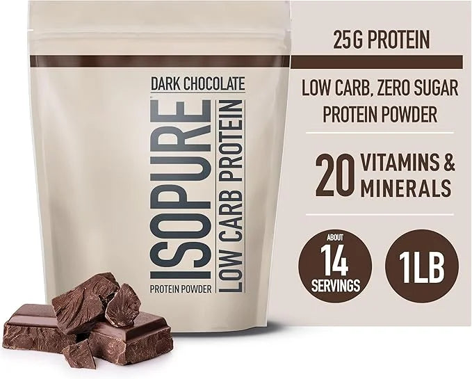 Isopure Low Carb 100% Pure Whey Isolate Protein Powder, Lactose Free, Gluten Free, With Vitamins, Dark Chocolate, 25g Prot...