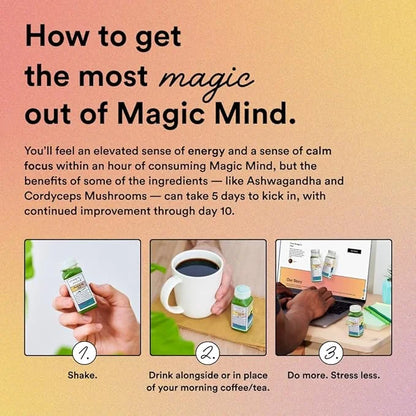 Magic Mind Focus Energy Drink Shots B12, Vitamin 2 FL (5 Pack)
