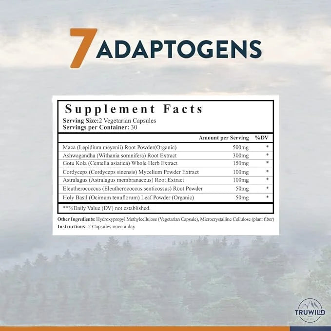 TruWild Adaptogens Vegan Capsule Supplement w/Ashwagandha 40 Servings