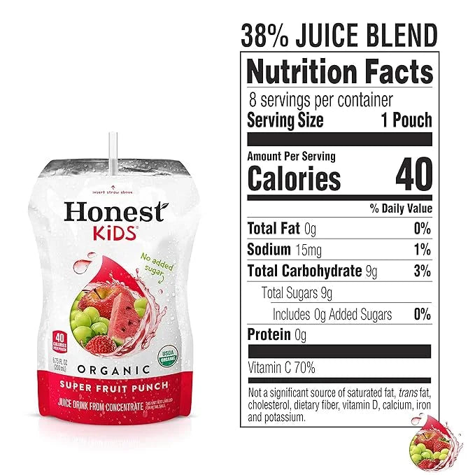 Honest Kids Super Fruit Punch Organic Fruit Juice Drink, 6.75 Fl Oz, 6.75 Fl Oz (Pack of 32) - Product Image