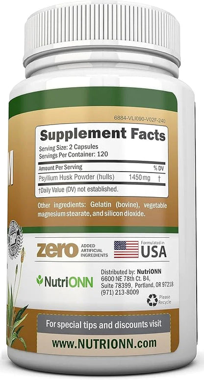 PSYLLIUM HUSK CAPSULES 1450mg Per 240 Capsules 100% Natural