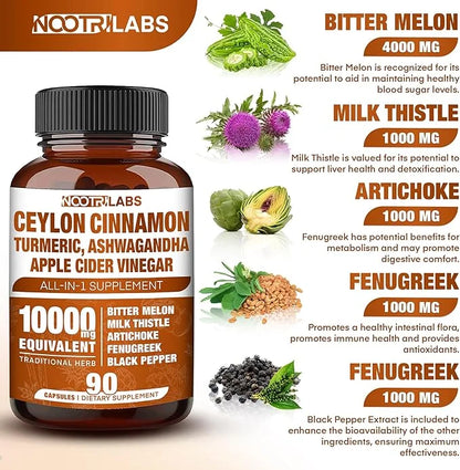 All-in-1 10000mg Highest Potency Ceylon Cinnamon, 90 Vegan