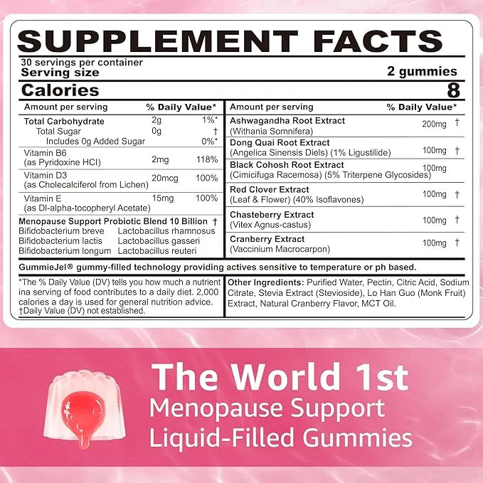 Sugar Free Menopause Supplement Filled Gummies for Women, Menopause Probiotics Hormone Balance Gummies with Ashwagandha, D...