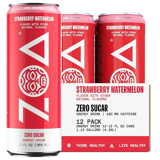 ZOA Zero Sugar Energy Drinks, Strawberry Watermelon - Sugar Free with Electrolytes, Healthy Vitamin C, Amino Acids, Essent...
