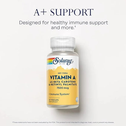 SOLARAY Dry Form Vitamin A 60% Beta 40% Retinyl 60 Servings, 60 VegCaps