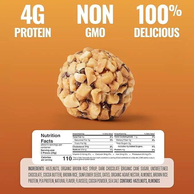 The GFB Dark Chocolate Hazelnut Protein Bites - Gluten Free, Plant Based, Non GMO, Sustainably Made – Ridiculously Tasty, ...