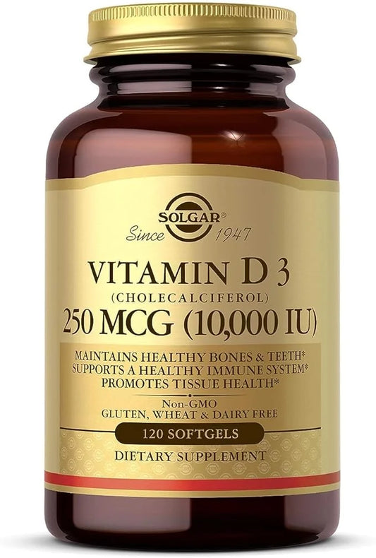 Solgar Vitamin D3 (Cholecalciferol) 250 MCG (10,000 IU), 120 Softgels 120 Servings