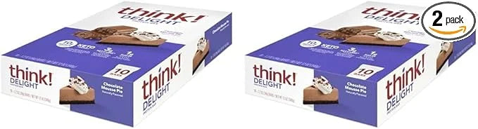 think! Delight, Keto Protein Bars, Healthy Low Carb, Gluten Free Snack - Chocolate Mousse Pie, 10 Count (Packaging May Var...