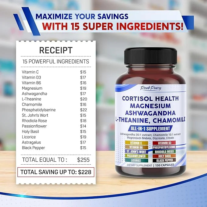 CORTISOL Health Ashwagandha 6000mg Magnesium 100mg 500mg L-Theanine