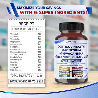 CORTISOL Health Ashwagandha 6000mg Magnesium 100mg 500mg L-Theanine