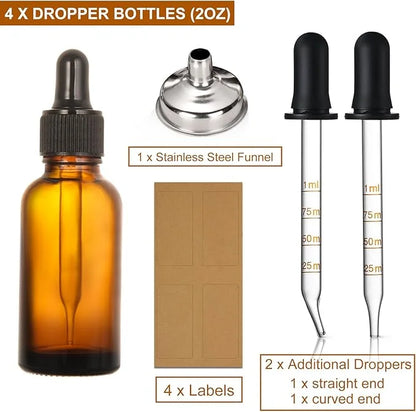 4 Pack, 2 oz Dropper Bottles with 2pcs Glass Pipettes(1ml) - Essential Oils Bottles for Health, Personal Care & Beauty - 6...