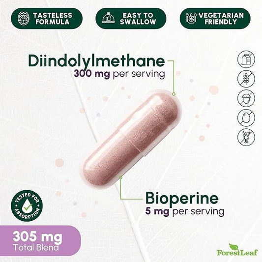 ForestLeaf DIM Supplement for Women & Men - DIM 300mg Per Capsule with BioPerine for Highest Absorption - Diindolylmethane...