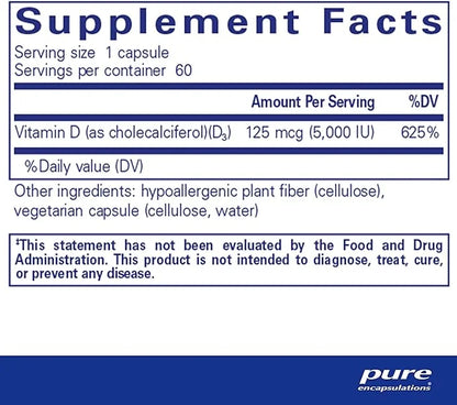 Pure Encapsulations Vitamin D3 125 mcg (5,000 IU) 60 Capsules