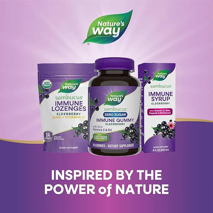 Nature’s Way Sambucus Zero Sugar Immune D3, Zinc, 70 Gummies