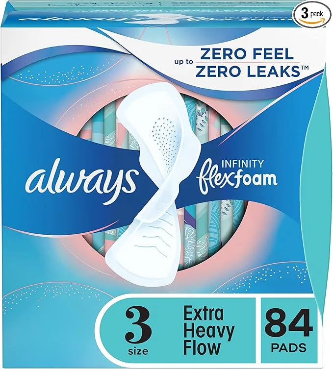 Always Infinity Feminine Pads for Women, 3, Extra 28 count 3 Packs (84 count