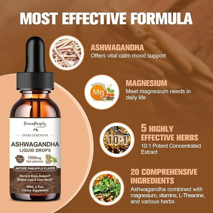 Ashwagandha Liquid Supplement Extra Strength w/L 2 Oz