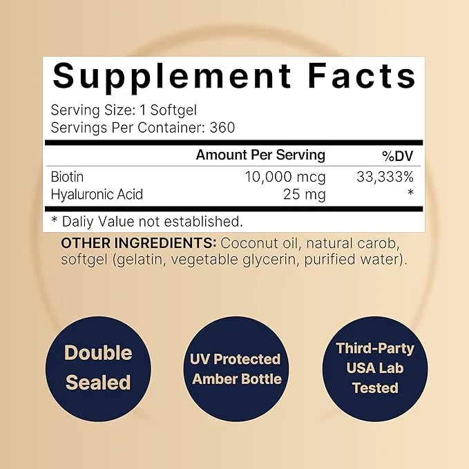 Biotin 10000mcg + Hyaluronic Acid 25mg 360 Coconut
