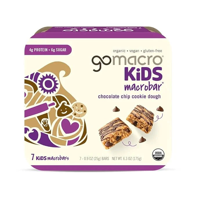 GoMacro Kids MacroBar Organic Vegan Snack Bars - Chocolate Chip Cookie Dough (0.90 Ounce Bars, 7 Count) - Product Image