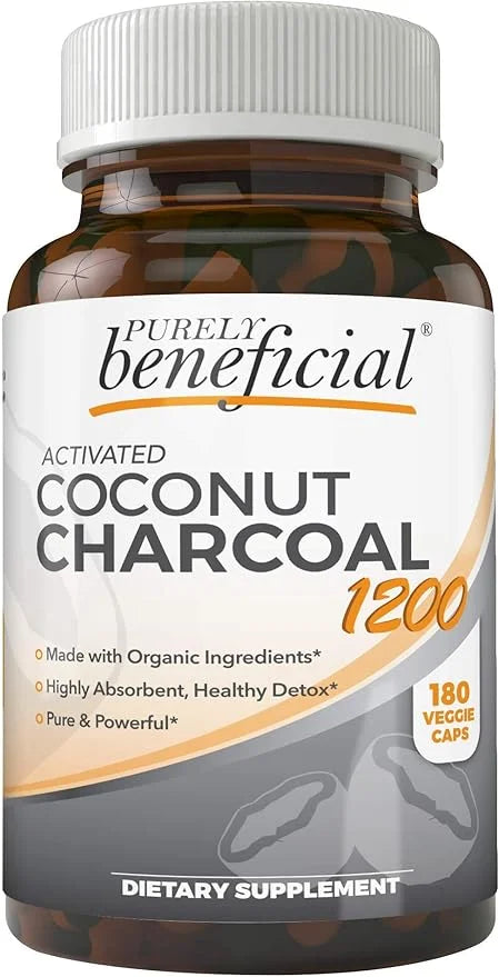 Activated Coconut Charcoal 1200mg, 180 Capsules - Pills for Digestive System, Bloating, Vegan (1bottle) - Product Image