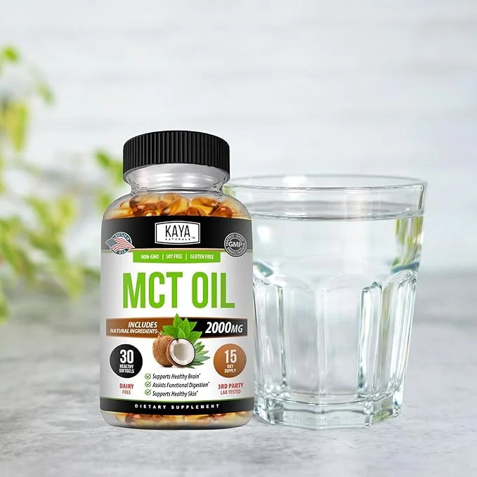 Kaya Naturals MCT Oil 2000mg - Non-GMO, Soy-Free, Gluten-Free - Brain, Digestive & Skin Health - 30 Softgels - Product Image