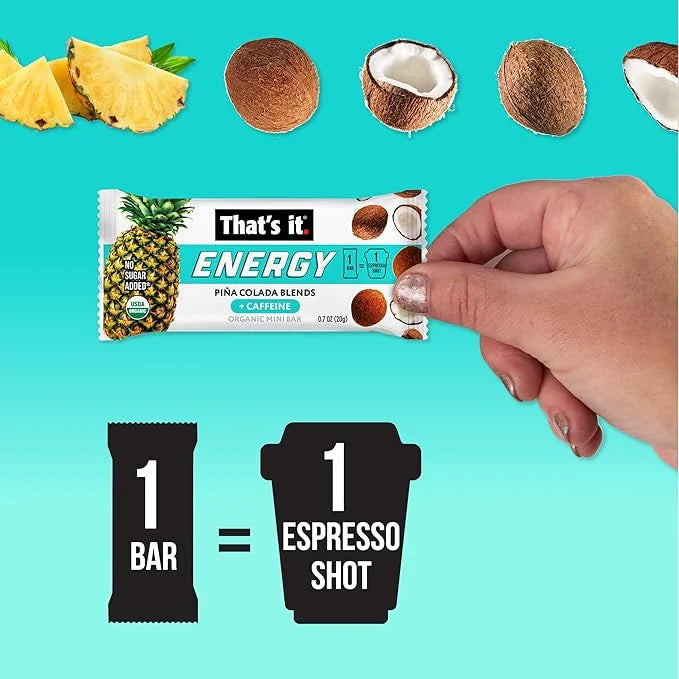 That's it. Piña Colada Caffeine Blends Energy Mini Bars Pineapple Coconut (15 Count) Allergy-Friendly, non-GMO, Gluten Fre...
