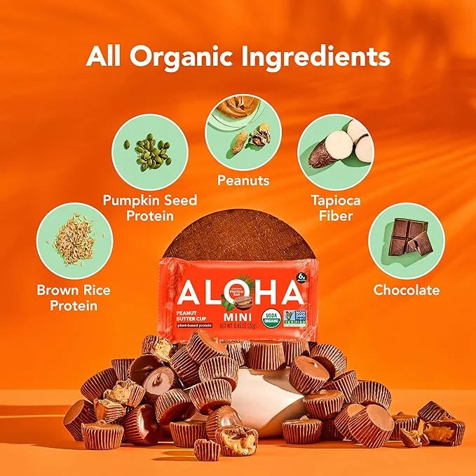 ALOHA Organic Plant Based Protein Bar MINIS |Peanut Butter Cup | 20 Count, 24g Bars | Vegan, Low Sugar, Gluten Free, Low C...