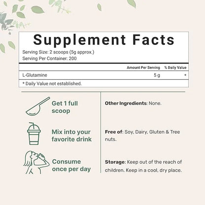 L Glutamine Powder Gut Health, 1Kg, 100% Pure,