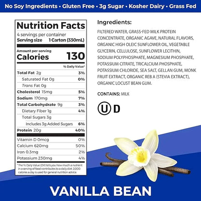 Orgain Clean Protein Shake, Grass Fed Dairy, Vanilla Bean - 20g Whey High Protein, Kosher, Ready to Drink, Low Net Carbs, ...