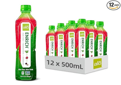 ALO Aloe Vera Juice Drink | ENRICH - Pomegranate + Cranberry | 16.9 fl oz, Pack of 12 | Plant-Based Drink with Real Aloe P...