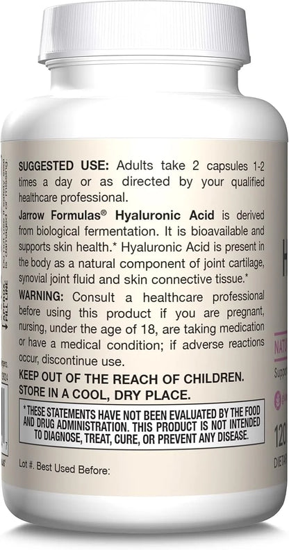 Jarrow Formulas® Hyaluronic Acid 120 mg, Dietary Supplement, Skin Health Support, 120 Veggie Capsules, Up to 60 Day Supply...