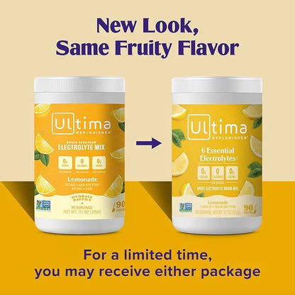 Ultima Replenisher Daily Electrolyte Powder Drink Mix – Lemonade, 90 Servings – Hydration Powder with 6 Key Electrolytes a...