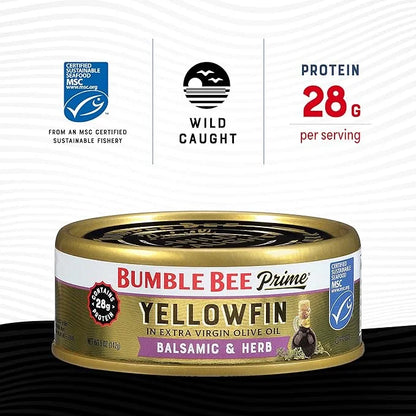 Bumble Bee Prime Balsamic & Herb Yellowfin Tuna in Extra Virgin Olive Oil, 5 oz Cans (Pack of 12) - Wild Caught Ahi Tuna -...