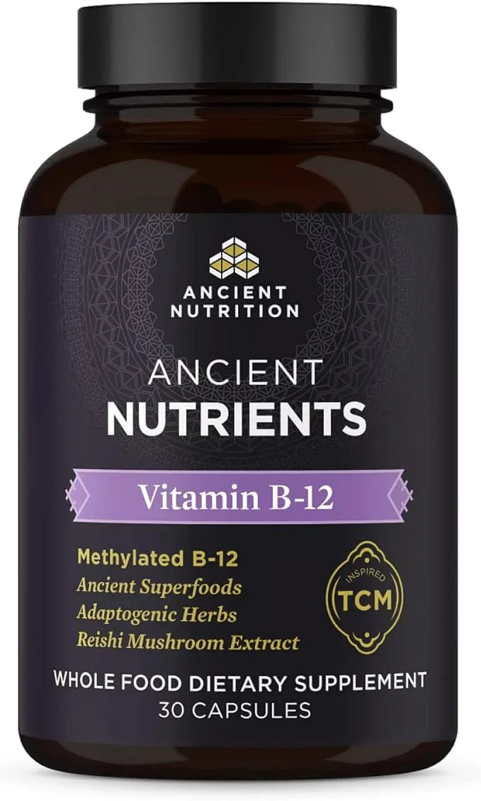 Vitamin B12 Supplement by Ancient Nutrition, Supports Energy Metabolism and Nervous System Health, Adaptogenic Herbs, Enzy...