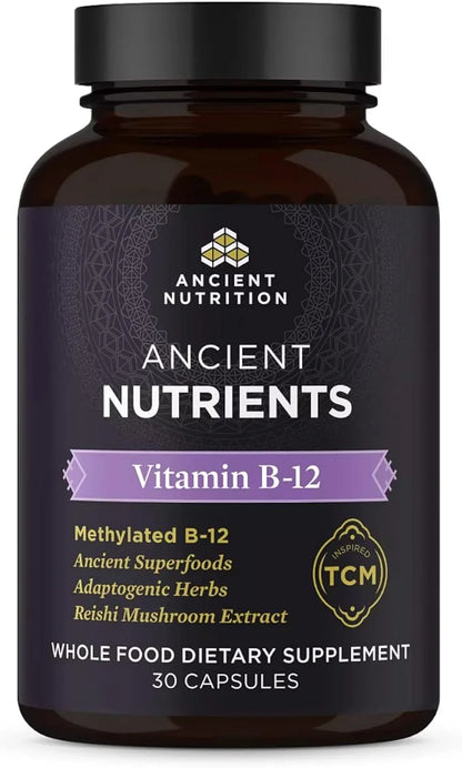 Vitamin B12 Supplement by Ancient Nutrition, Supports Energy Metabolism and Nervous System Health, Adaptogenic Herbs, Enzy...