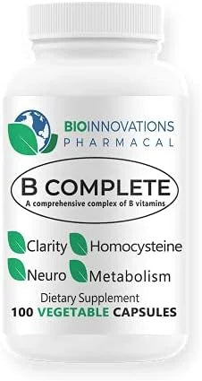 B Complete with Folate, All Vitamins B1, B2, B2, B3, B3, B5, B5, B6, B6, B7, B7, B9, B9, B12, B12, and 100 Vegan