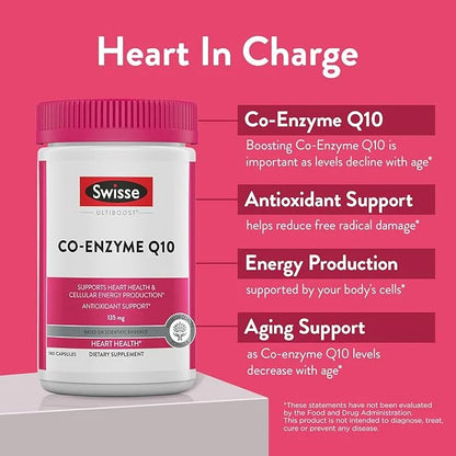 Swisse CoQ10 Supplement Co-Enzyme Q10 Q10 Supports CQ10 Antioxidant 10 Supplement 135 mg 180 Mini