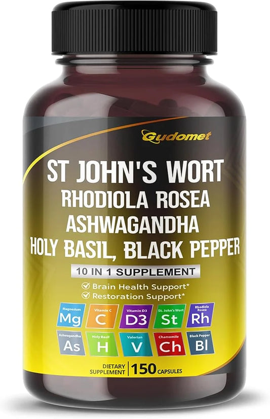 St. John's Wort Rhodiola Rosea Ashwagandha -150 Capsules-