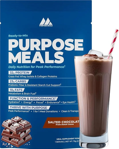Meal Replacement Shake Powder, Grass Fed Whey Protein Isolate & Collagen, Prebiotics Gut Health, Electrolytes, Organic Mus...
